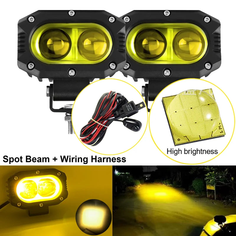 FanzyMarket 4-inch LED pod light with combo spot and flood beams, suitable for cars, motorcycles, ATV, UTV, and off-road vehicles.