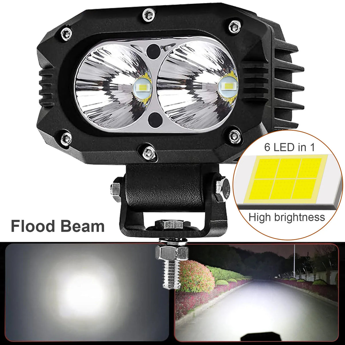 FanzyMarket 4-inch LED pod light with combo spot and flood beams, ideal for cars, motorcycles, ATVs, and off-road vehicles.