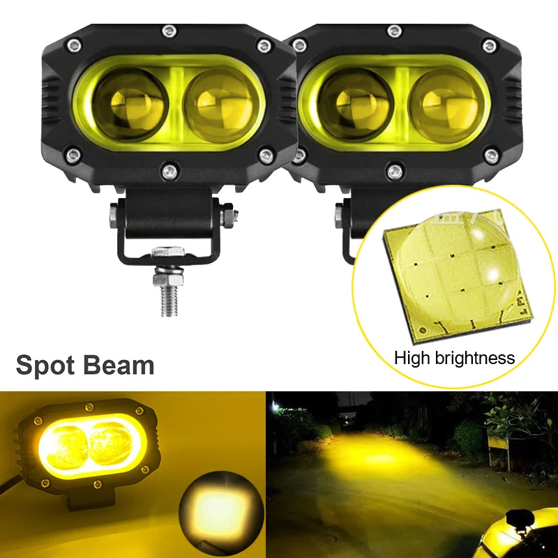FanzyMarket 4-inch LED Pod Light with combo spot and flood beams, suitable for cars, motorcycles, ATVs, UTVs, and off-road vehicles.