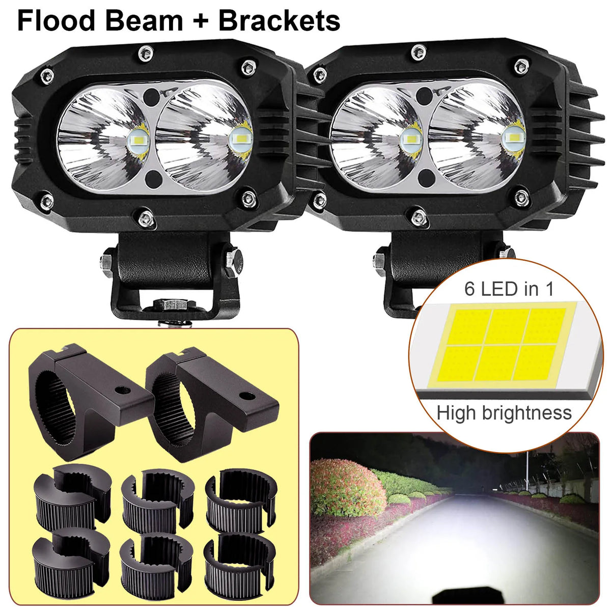 FanzyMarket 4-inch LED pod light with combo spot and flood beam, suitable for cars, motorcycles, ATV, UTV, and off-road vehicles.