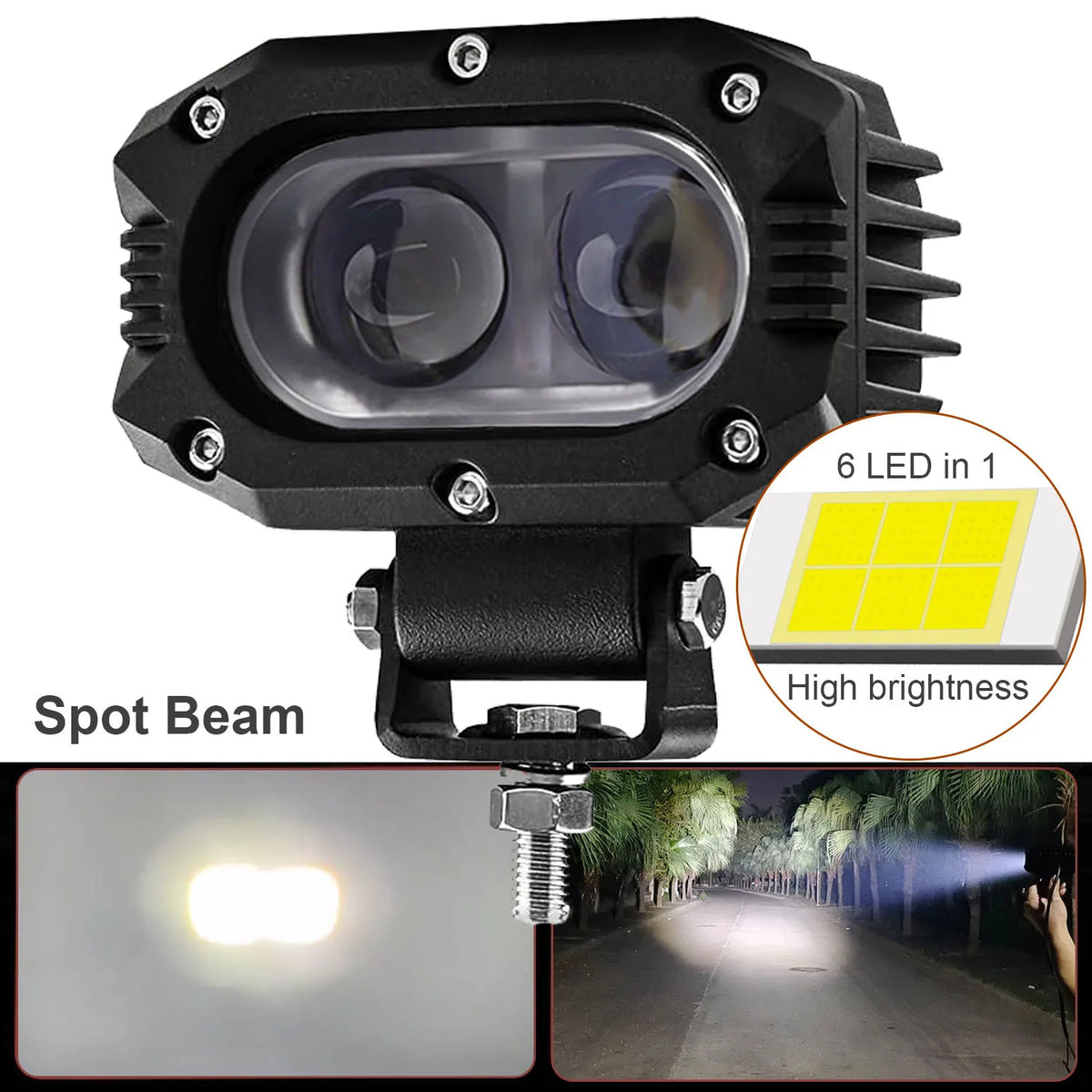 FanzyMarket 4-inch LED pod light with combo spot and flood beam, suitable for cars, motorcycles, off-road vehicles, and boats.
