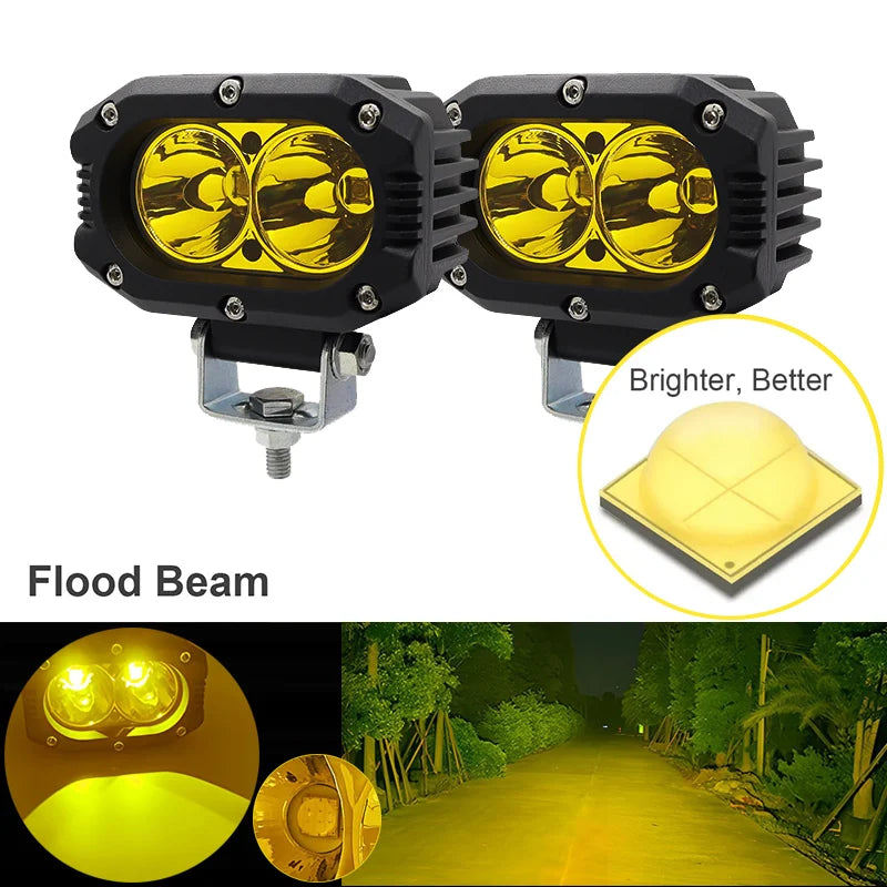 FanzyMarket 4-inch LED pod light with combo spot and flood beam, suitable for cars, motorcycles, ATVs, and off-road vehicles.