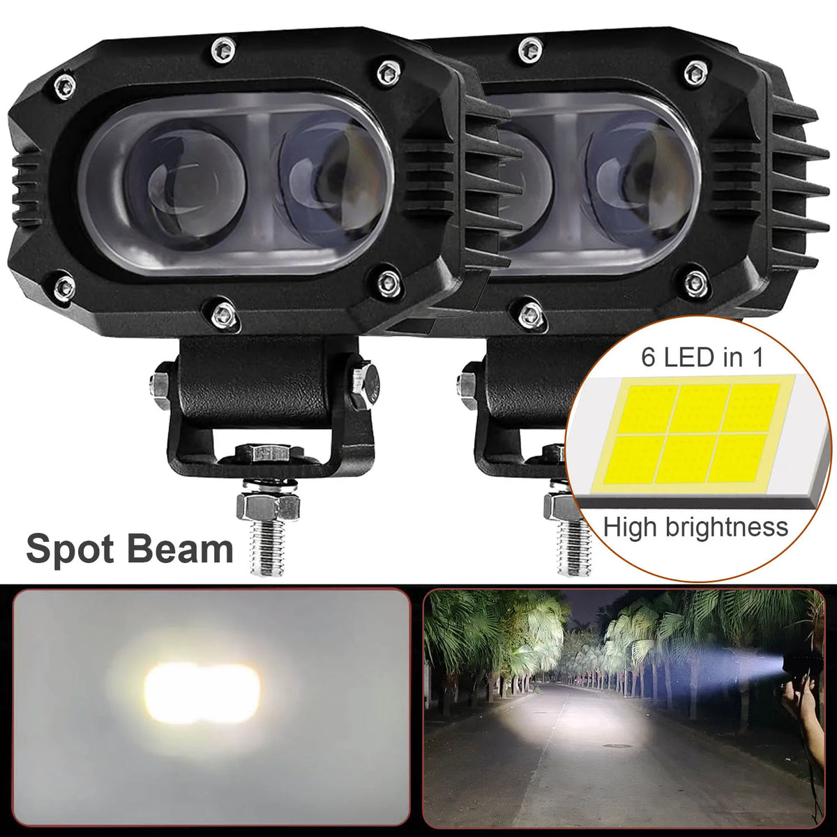 FanzyMarket 4-inch LED pod light with combo spot and flood beam, suitable for cars, motorcycles, off-road vehicles, and boats.