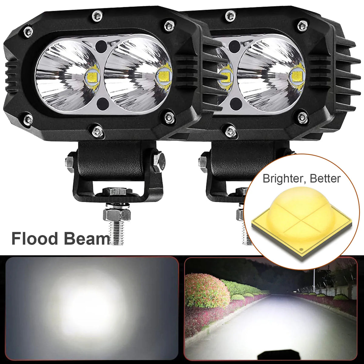 FanzyMarket 4-inch LED pod light with combo spot and flood beam for vehicle lighting, suitable for off-road cars, motorcycles, and boats.