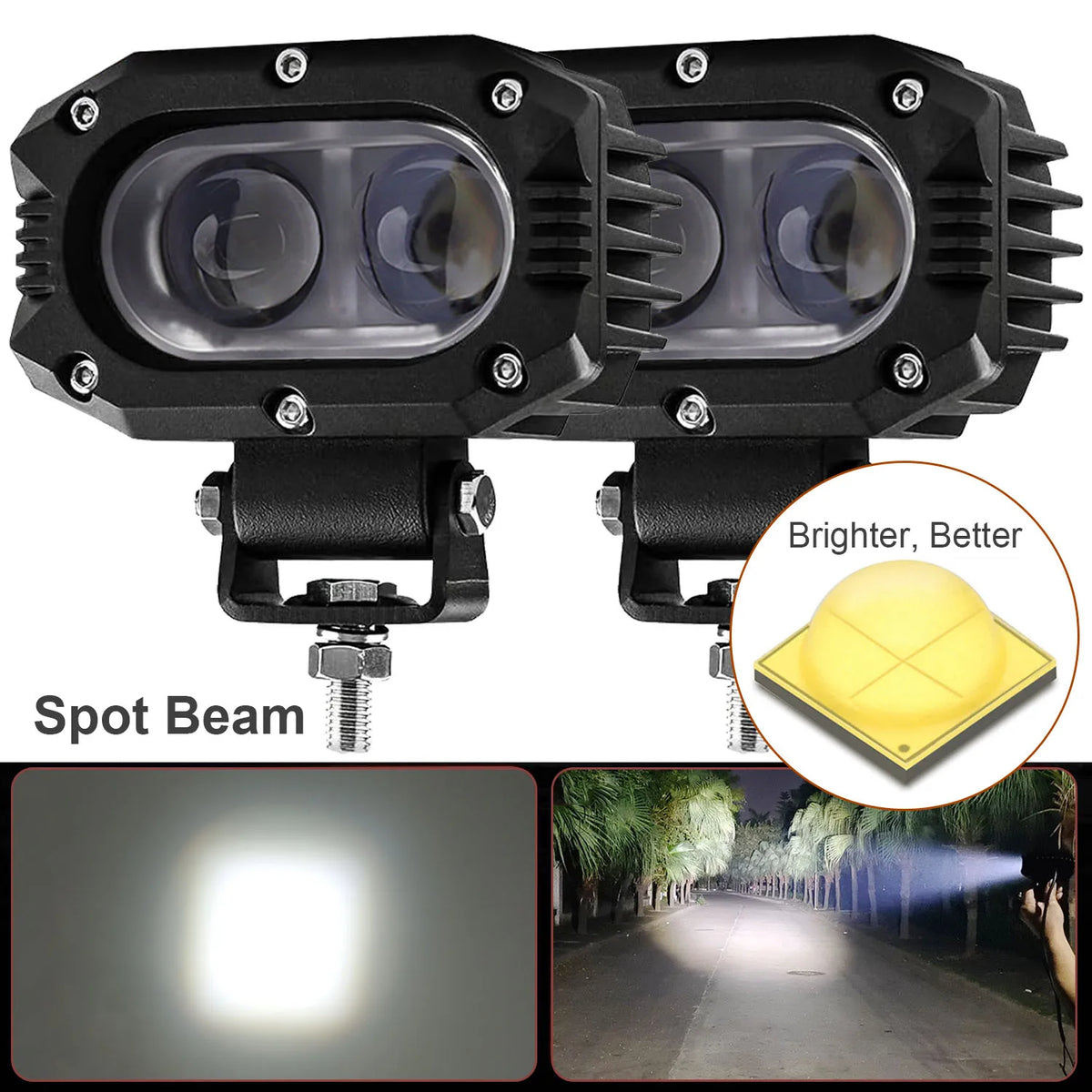 FanzyMarket 4-inch LED pod light with combo spot and flood beam, ideal for cars, motorcycles, ATVs, and off-road vehicles.