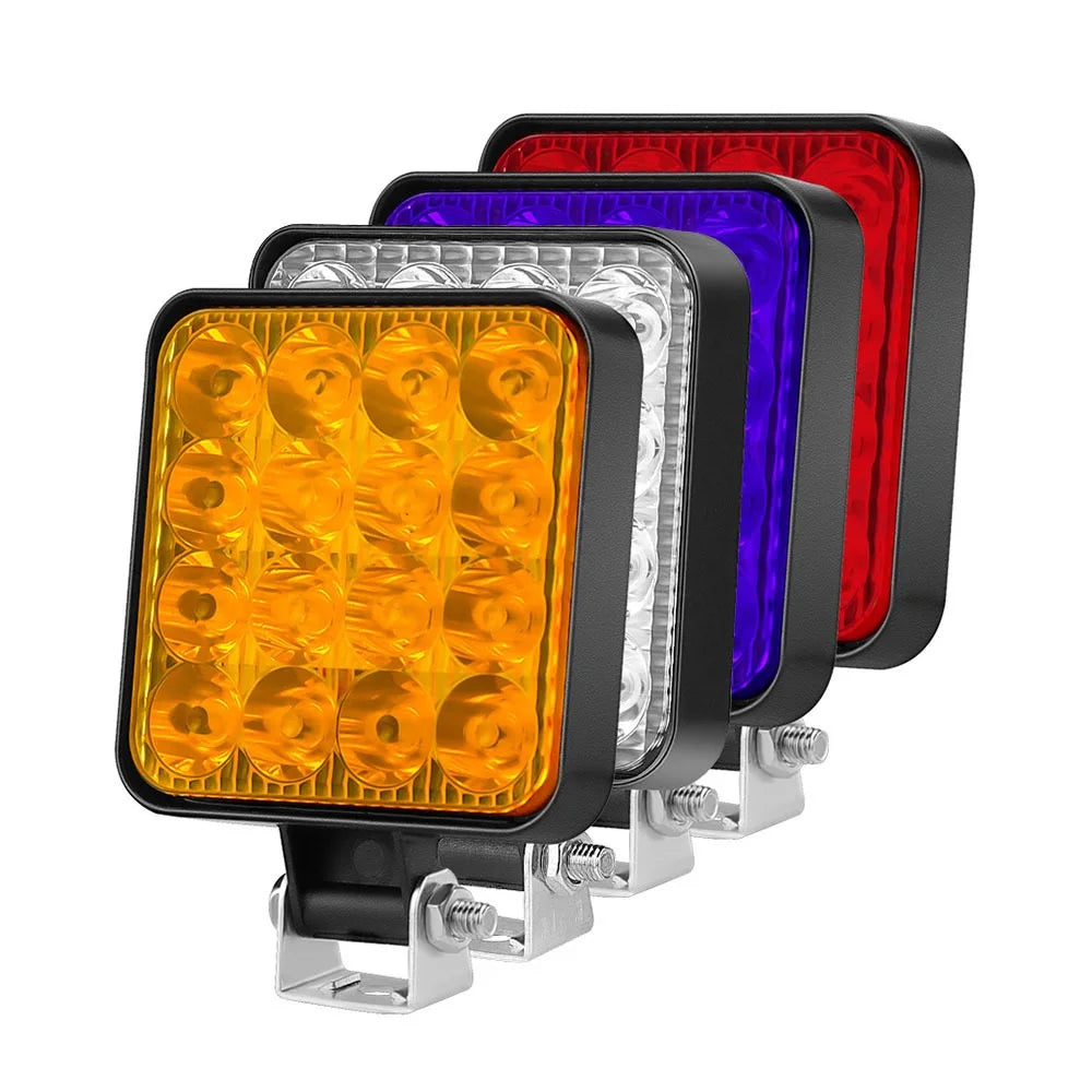 FanzyMarket 48W 12V LED work light with 1200 lumens, spot beam, IP65 waterproof rating for off-road Jeep, truck, SUV, ATV.