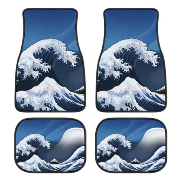 FanzyMarket Great Wave Off Kanagawa 4-piece all-weather car floor mats for SUVs, sedans, and trucks, featuring a vibrant wave design.