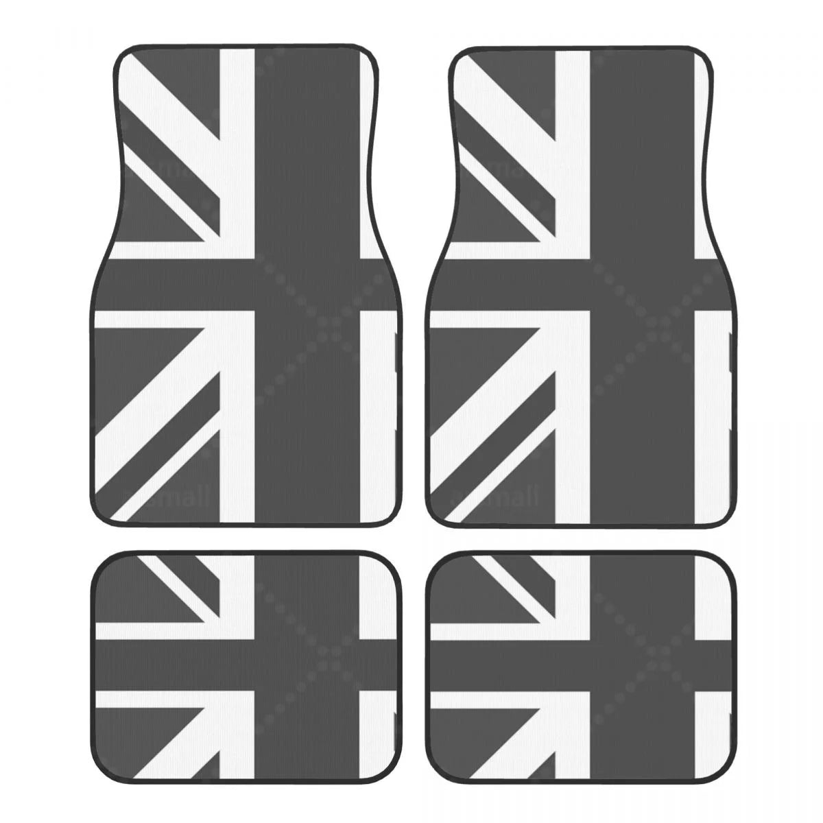 Custom fit FanzyMarket car floor mats with Union Jack flag design for front and rear, non-slip and easy to clean.