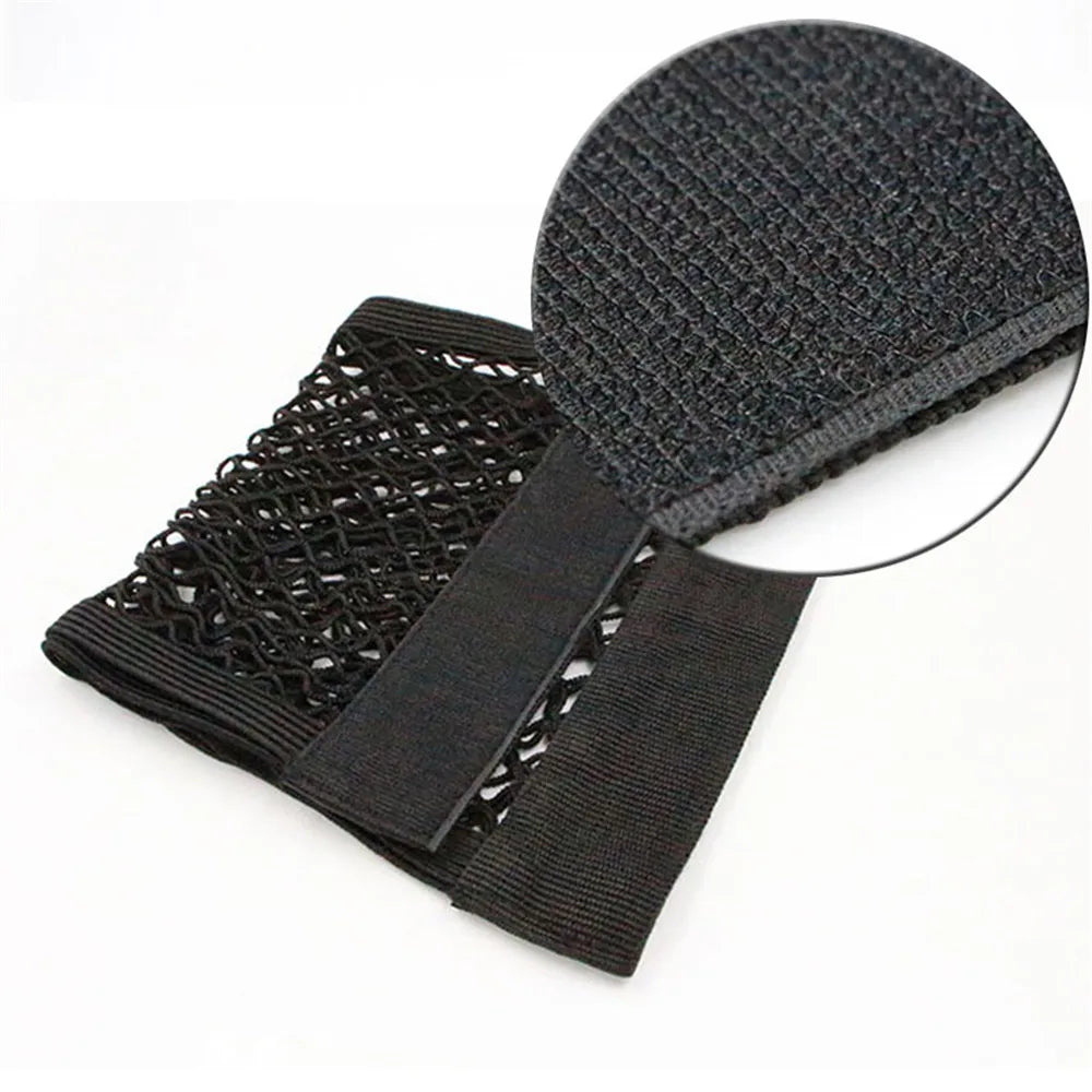 FanzyMarket car trunk storage mesh net bag, 40×20 cm, adhesive elastic organizer for vehicle interior and trunk organization.