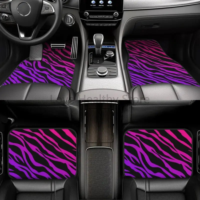 Zebra stripe car floor mats 4-piece set from FanzyMarket, non-slip all-weather universal mats for sedan and SUV interiors.