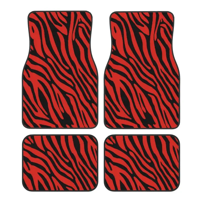Four-piece zebra stripe car floor mats by FanzyMarket, non-slip all-weather mats for sedan and SUV interior.