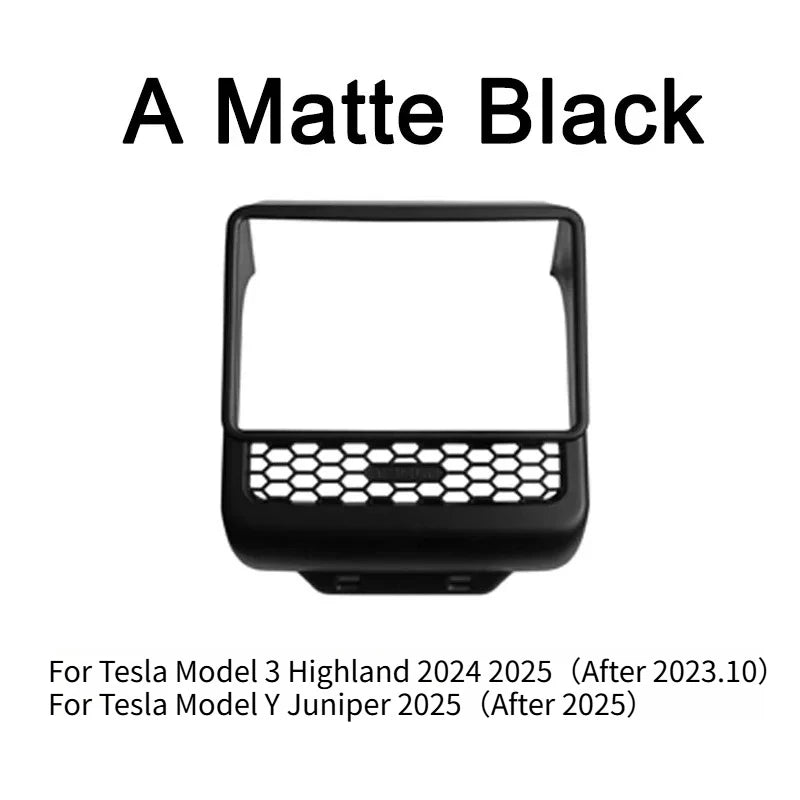 White ABS rear screen cover protector frame with air vent trim for Model Y Juniper, car interior accessory by FanzyMarket.