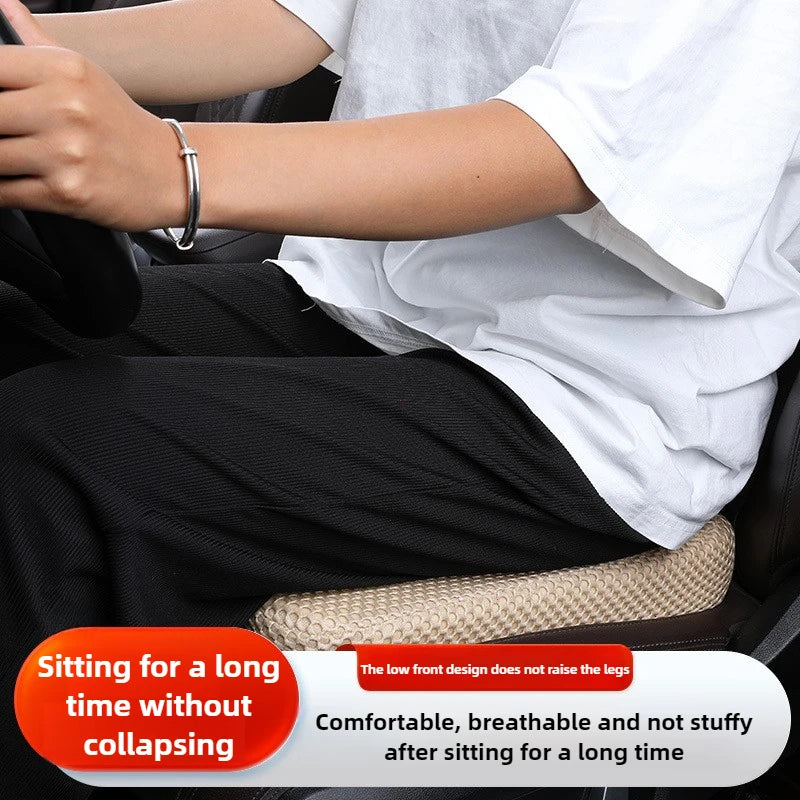 FanzyMarket honeycomb memory foam car seat booster cushion with breathable 3D mesh, ergonomic design, black color, 40×35×6 cm.