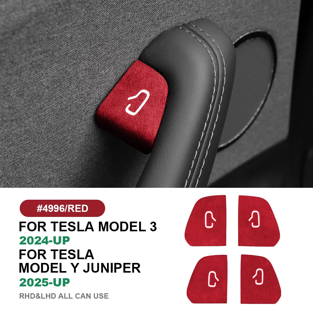 Set of four FanzyMarket premium Italian Alcantara suede door switch trim covers for car interior, stylish and soft-touch.
