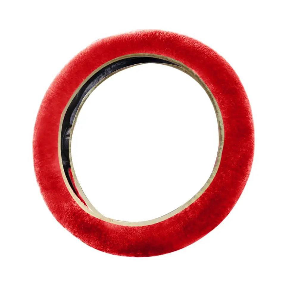 FanzyMarket plush faux fur steering wheel cover, universal 37-38 cm, soft, warm, anti-slip car interior accessory.