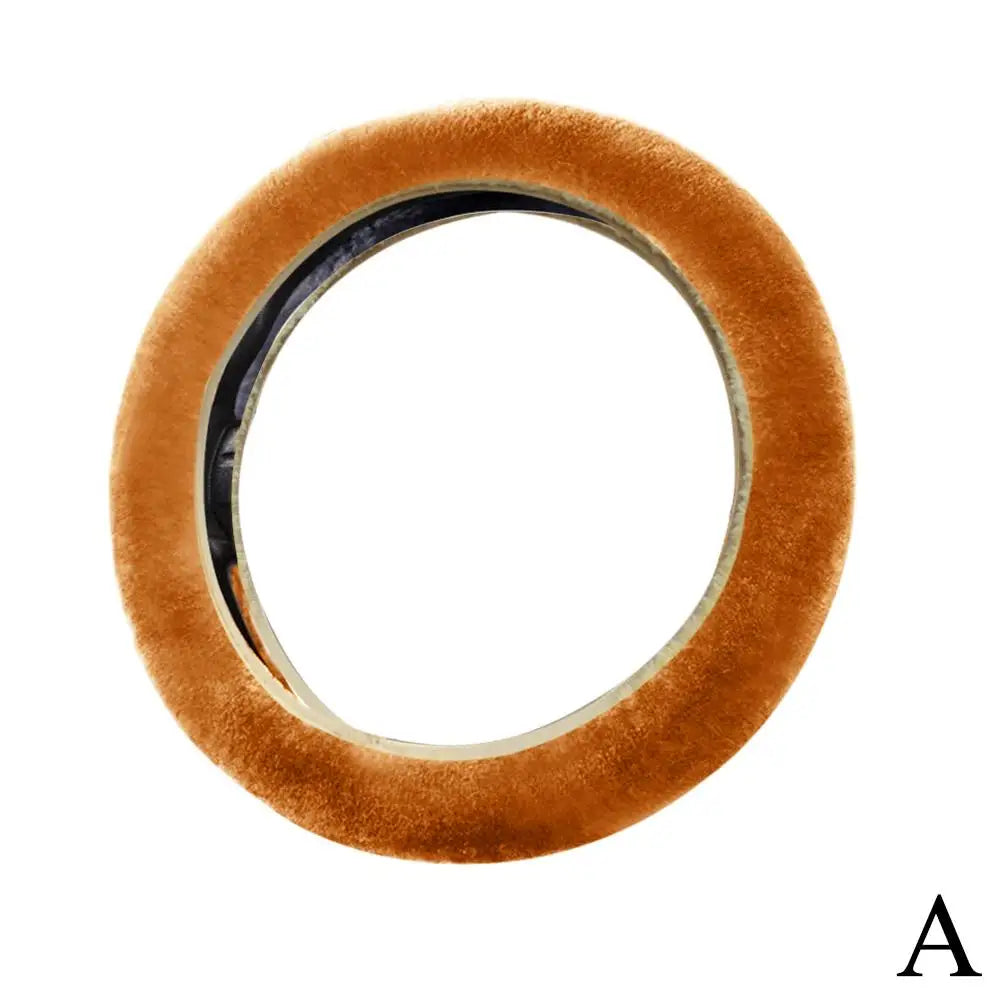 FanzyMarket plush faux fur steering wheel cover, universal 37-38 cm, soft warm, anti-slip for car interior comfort.