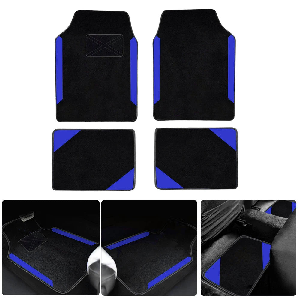 FanzyMarket 4-piece universal car floor mats set with suede-style synthetic carpet, anti-slip, easy-clean liners for cars, SUVs, and vans.