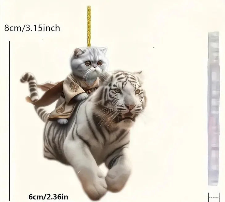 Cute cat-shaped rearview mirror ornament hanging inside a car, decorative pendant for auto interior from FanzyMarket.