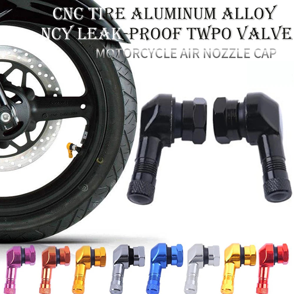 Two aluminum motorcycle tubeless valve stem caps in silver, 11.3mm fit, designed for motorcycle valve stems.