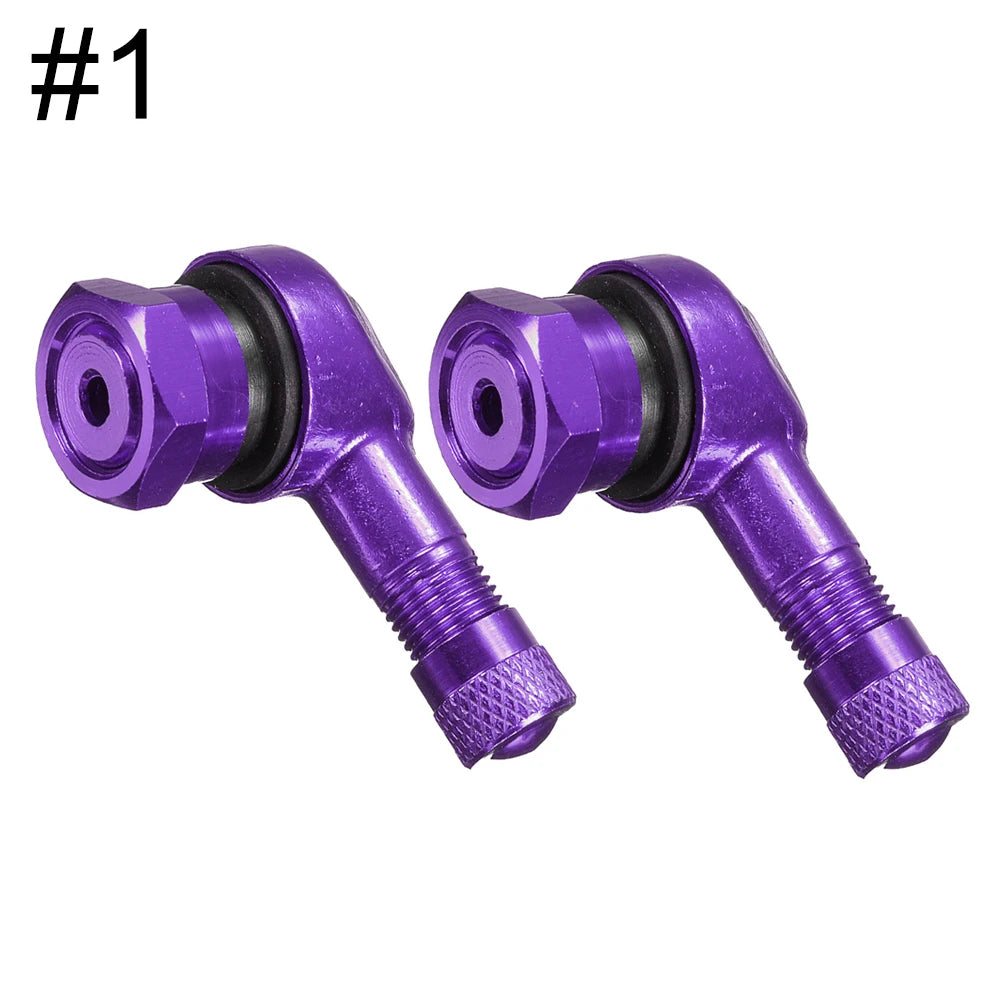 Pair of aluminum motorcycle tubeless valve stem caps in silver, designed for 90° fit, 11.3mm size, by FanzyMarket.