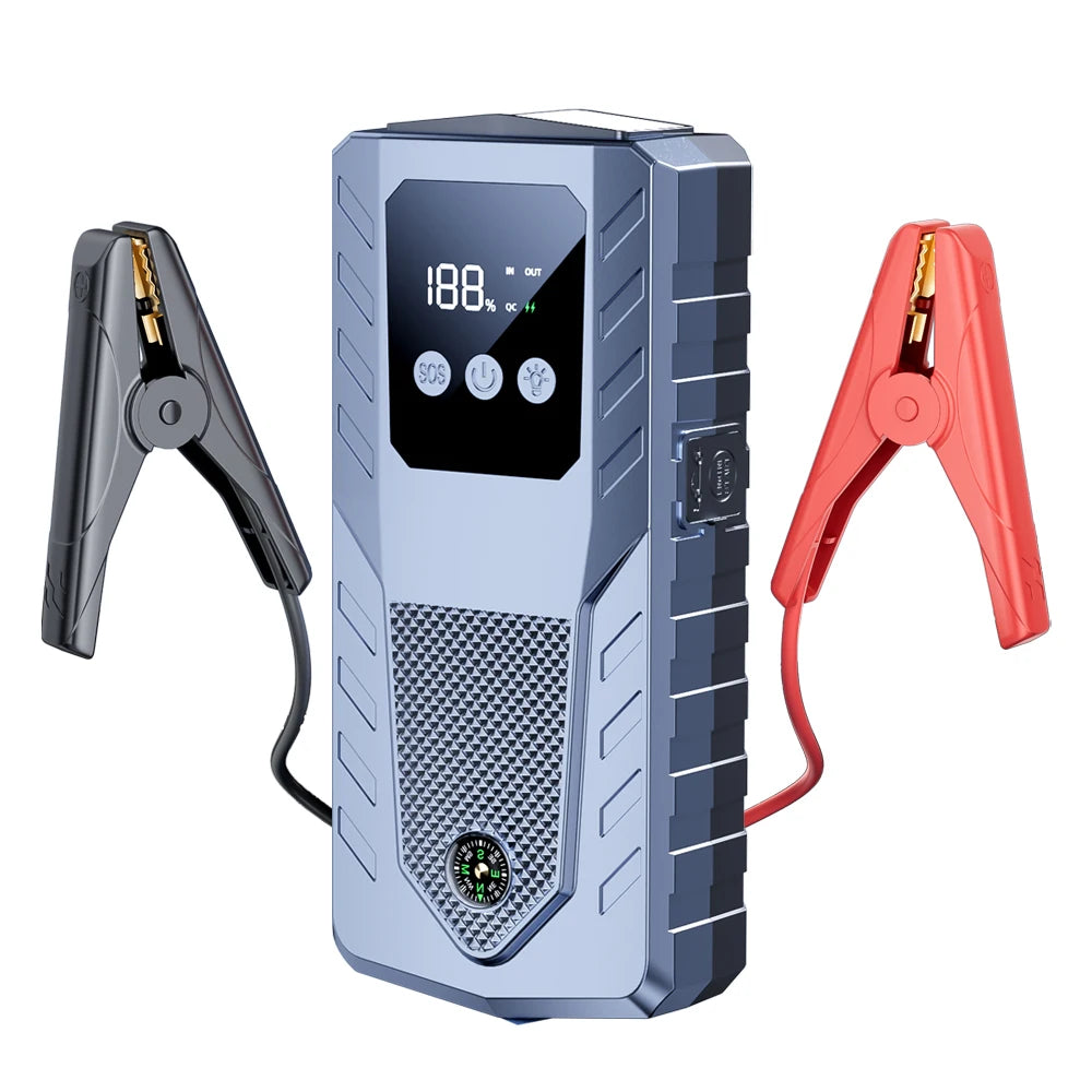 FanzyMarket 12V portable car jump starter power bank with 2000A/3000A surge for emergency auto and motorcycle starting.