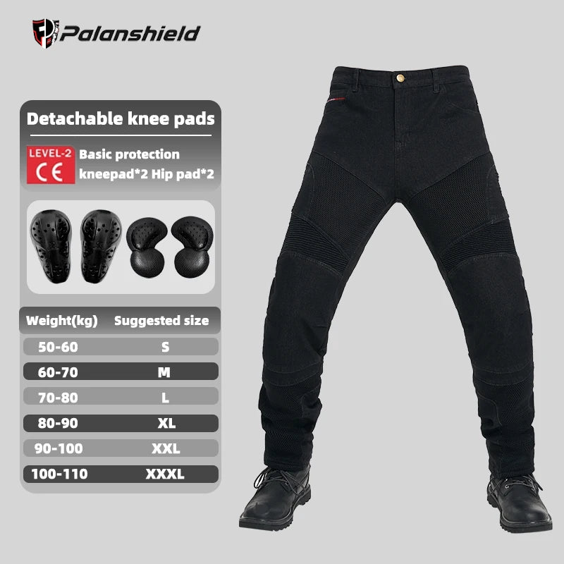 Blue and black men's motorcycle riding pants with removable armor, breathable mesh panels, designed for touring and motocross riding by FanzyMarket.