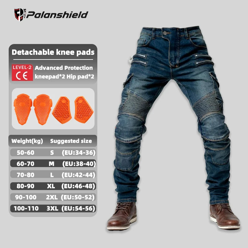 Unisex khaki motocross motorcycle riding jeans with removable knee pads and double zip design by FanzyMarket.