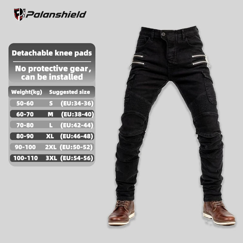 FanzyMarket unisex khaki motocross motorcycle riding jeans with removable knee pads and double-zip design.
