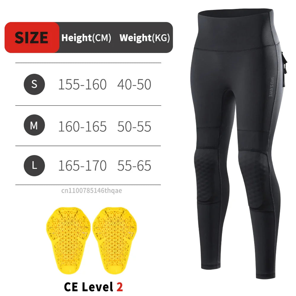 Women's high-waist motorcycle riding pants by FanzyMarket with removable knee pads, reflective panels, suitable for commuting and fitness.