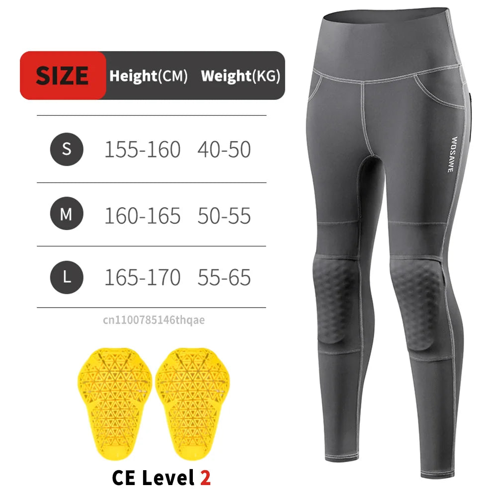 FanzyMarket women's high-waist motorcycle riding pants with removable knee pads, reflective detailing, designed for commuting and fitness.