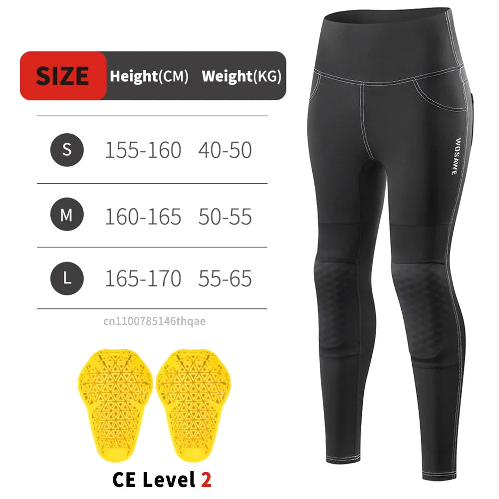 FanzyMarket women's high-waist motorcycle riding pants with removable knee pads, reflective details, designed for commuting and fitness.
