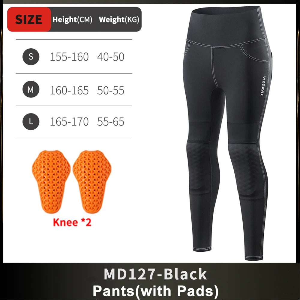 FanzyMarket women's high-waist motorcycle riding pants with removable knee pads, reflective accents, designed for commuter and fitness use.