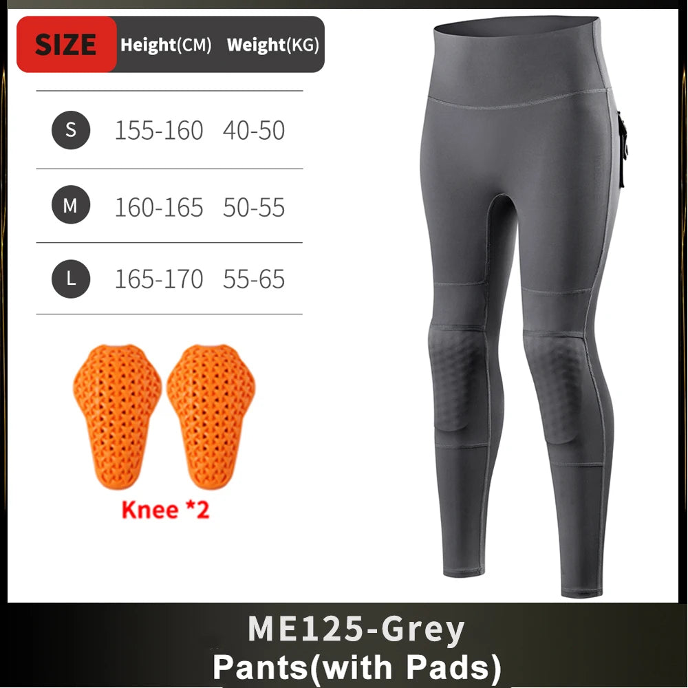 Women's high-waist motorcycle riding pants by FanzyMarket with removable knee pads, reflective accents, designed for commuting and fitness.