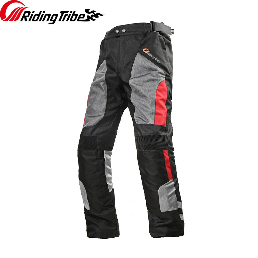 FanzyMarket men's motorcycle riding pants with waterproof fabric, breathable summer and insulated winter layers, knee pads, and removable liner.