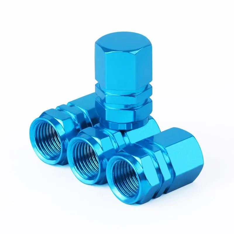 Red aluminum alloy tire valve stem caps for cars, motorcycles, and bicycles, dustproof and corrosion-resistant protective covers.