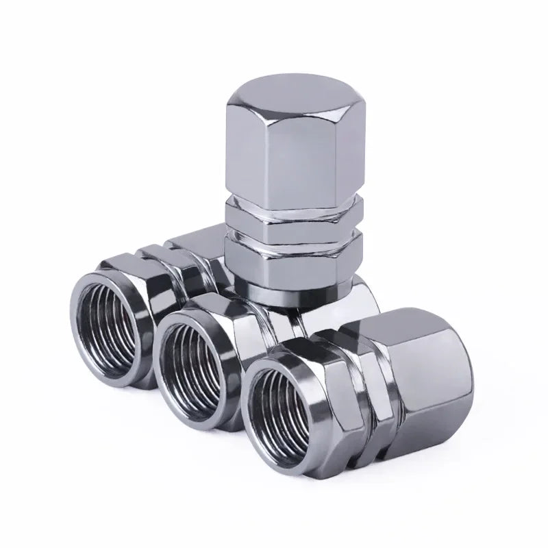 Red aluminum alloy tire valve stem caps for cars, motorcycles, and bicycles, dustproof and corrosion-resistant.