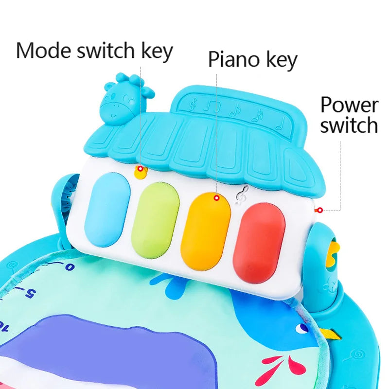 FanzyMarket baby activity gym with piano keyboard, colorful play mat for infants 0-36 months, soft and engaging for newborns.