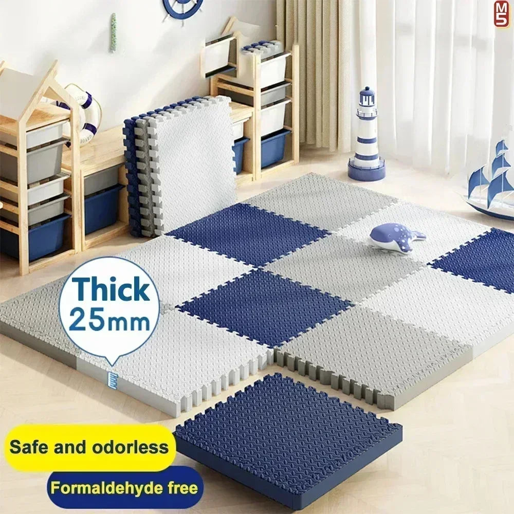 FanzyMarket beige 8-piece foam baby play mat with puzzle tiles, non-slip, 12x12 inches, 2.5 cm thick, soundproof and eco-friendly.