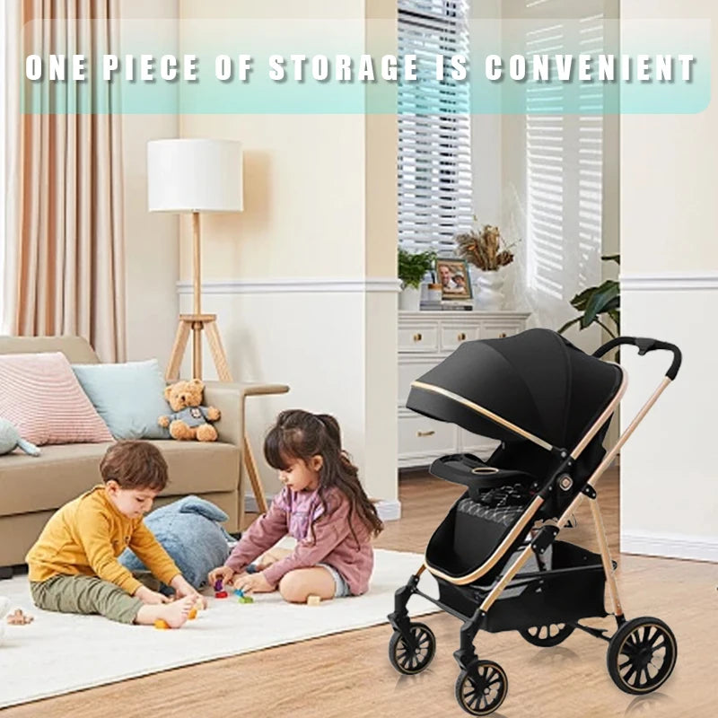 FanzyMarket 3-in-1 luxury baby stroller with foldable design, aluminum frame, reversible seat, suitable for newborns and travel.