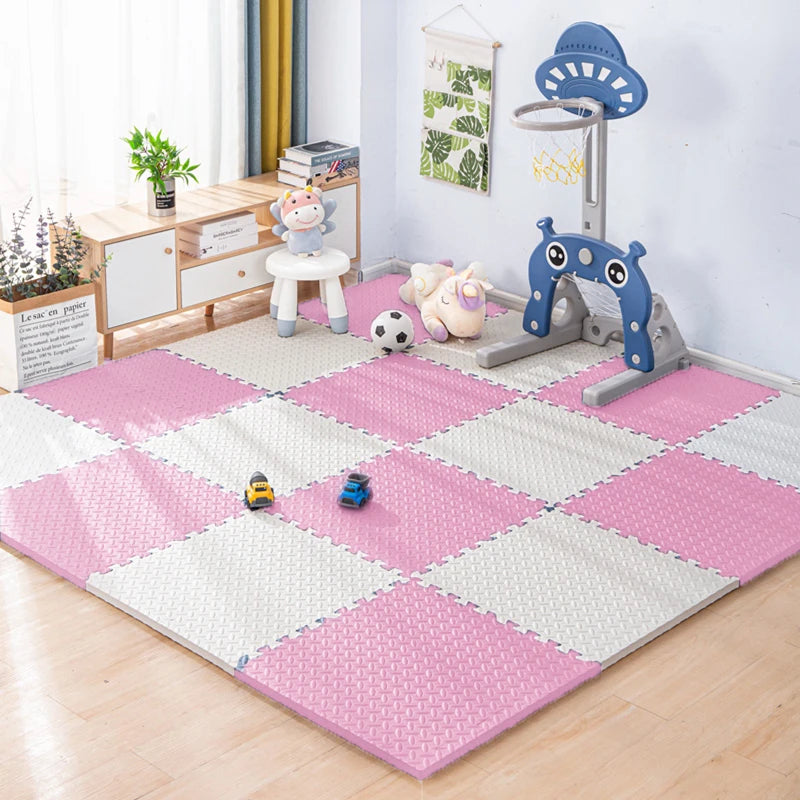 FanzyMarket interlocking foam puzzle play mat tiles in blue and yellow, 30cm x 30cm, 1cm thick for baby play and nursery flooring.