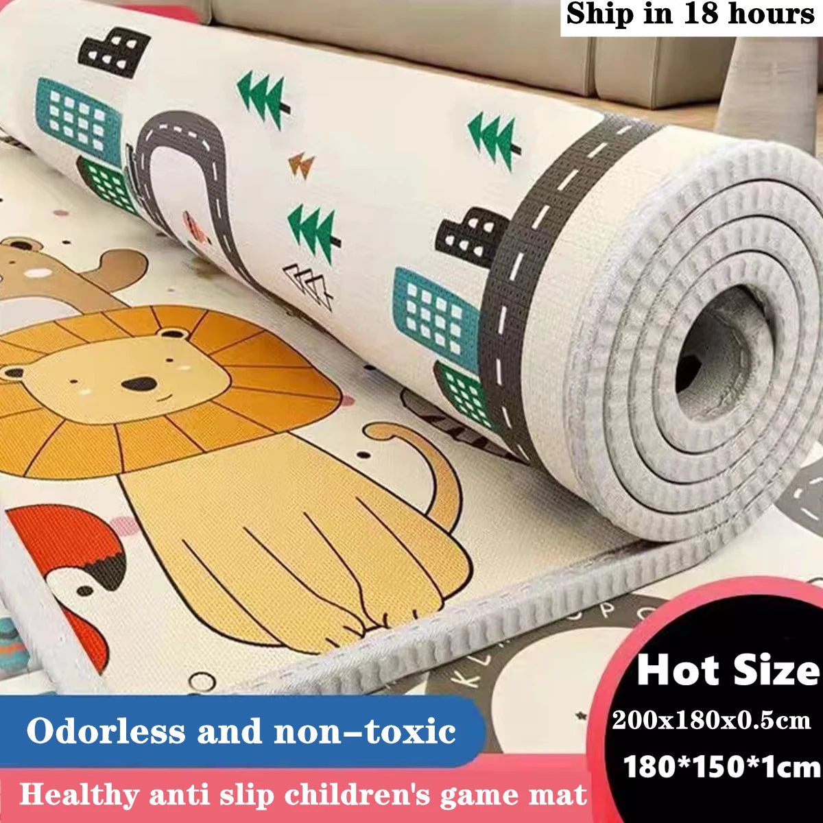 FanzyMarket baby foam crawling activity gym rug, double-sided, foldable, non-toxic EPE, suitable for infant play and tummy time.