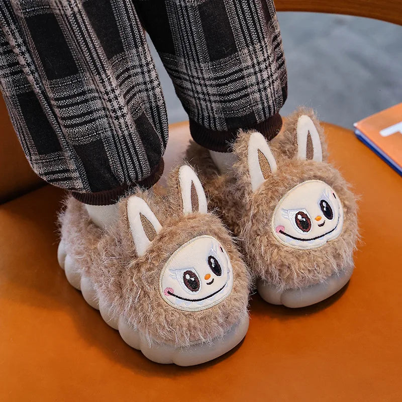FanzyMarket kids winter plush slippers with warm faux fur, anti-slip soles, suitable for girls and boys, indoor cotton shoes.