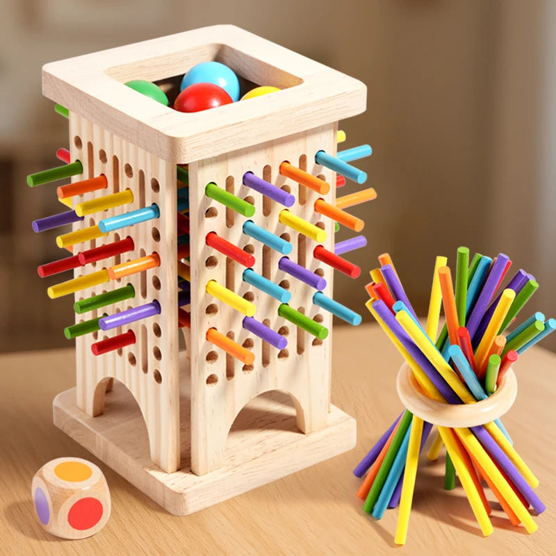 FanzyMarket wooden parent-child stick battle puzzle for kids 3-12, two-player spatial thinking game with colorful wooden sticks.