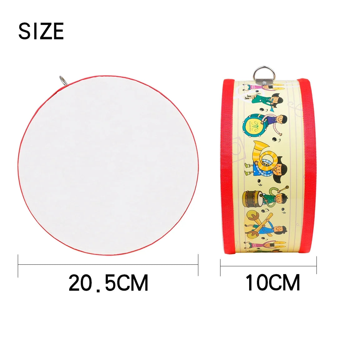 Yellow double-sided wooden hand drum tambourine for kids, FanzyMarket cartoon Orff percussion instrument, portable educational toy