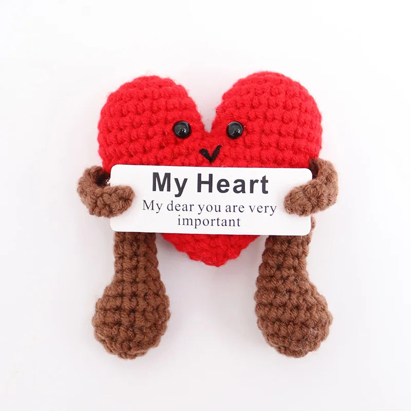 Handmade mini crochet potato plush doll by FanzyMarket, wool knit pocket hug with greeting card, perfect for holiday home decor.