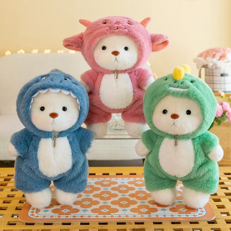 Anime cosplay joint plushies featuring bear, bunny, duck, shark, and pig soft stuffed dolls for girls in various sizes.