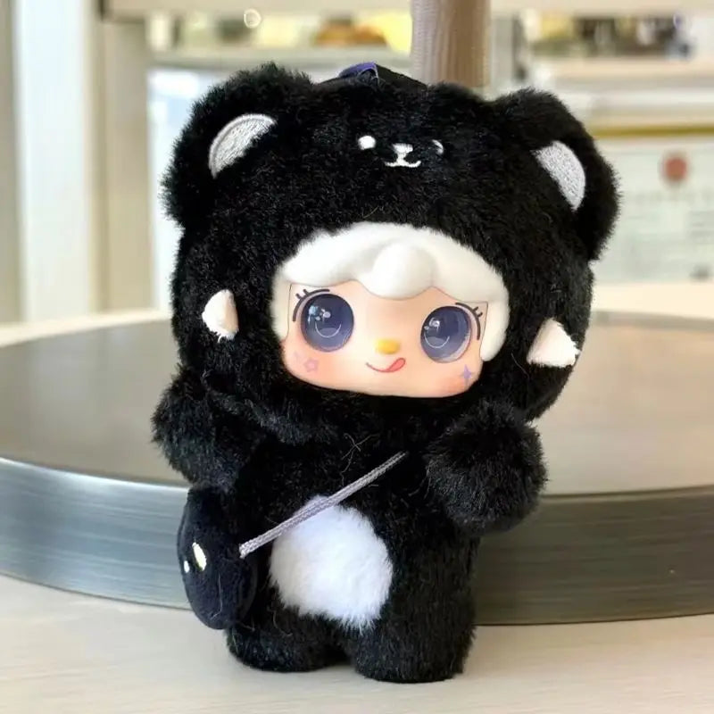 FanzyMarket plush bear blind box keychain featuring a cute mini mystery doll backpack pendant collectible toy.