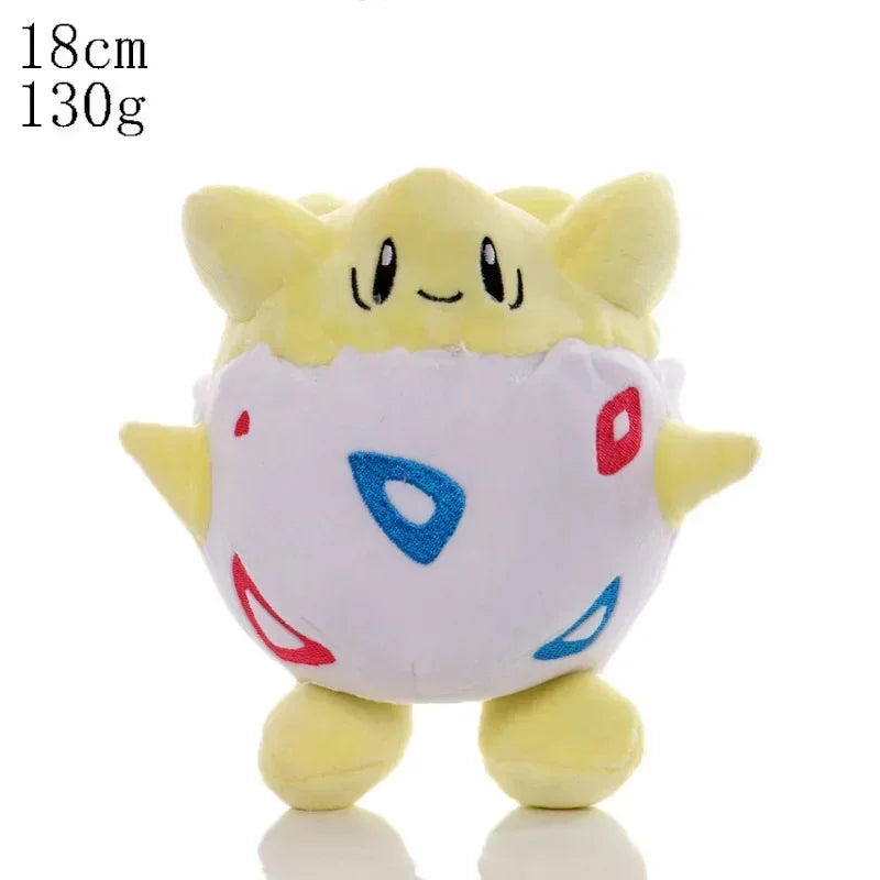 Colorful plush collection featuring Pikachu, Charmander, Bulbasaur, Squirtle, Psyduck, Eevee, and Pichu stuffed dolls from FanzyMarket.