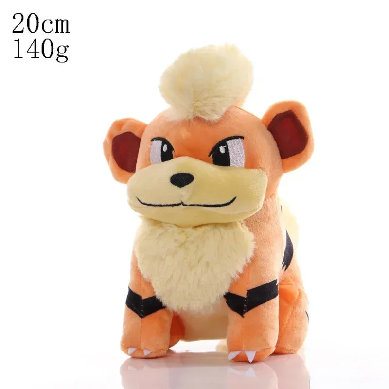 Colorful plush toy set featuring Pikachu, Charmander, Bulbasaur, Squirtle, Psyduck, and Eevee soft stuffed dolls from FanzyMarket.