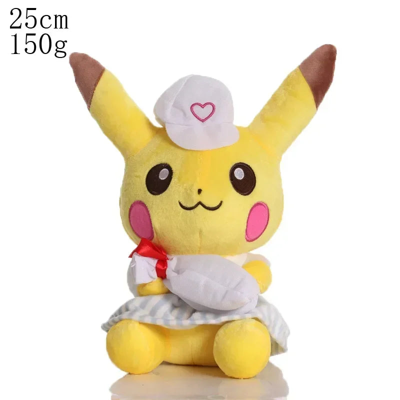 FanzyMarket plush toy set featuring cute Pikachu, Charmander, Bulbasaur, Squirtle, Psyduck, and Eevee soft dolls in 6-12 inches.